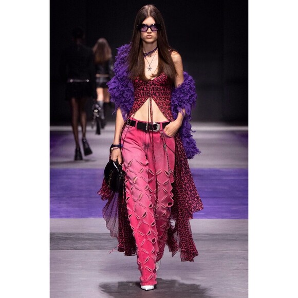 NWT$5,425 Versace Runway SS23 Plisse Dress All Over Logo Red Black IT 44/US 8 - Picture 1 of 16